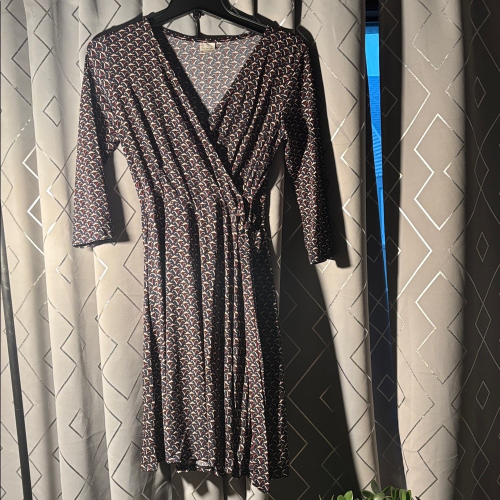 Kaileigh Stitchfix XS Patterned Dress Long Sleeve navy blue/white/red